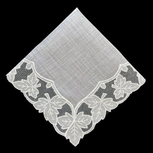 Embroidered Linen Bridal Lace Handkerchief Wedding Cottage Core Granny Vintage - Picture 1 of 3